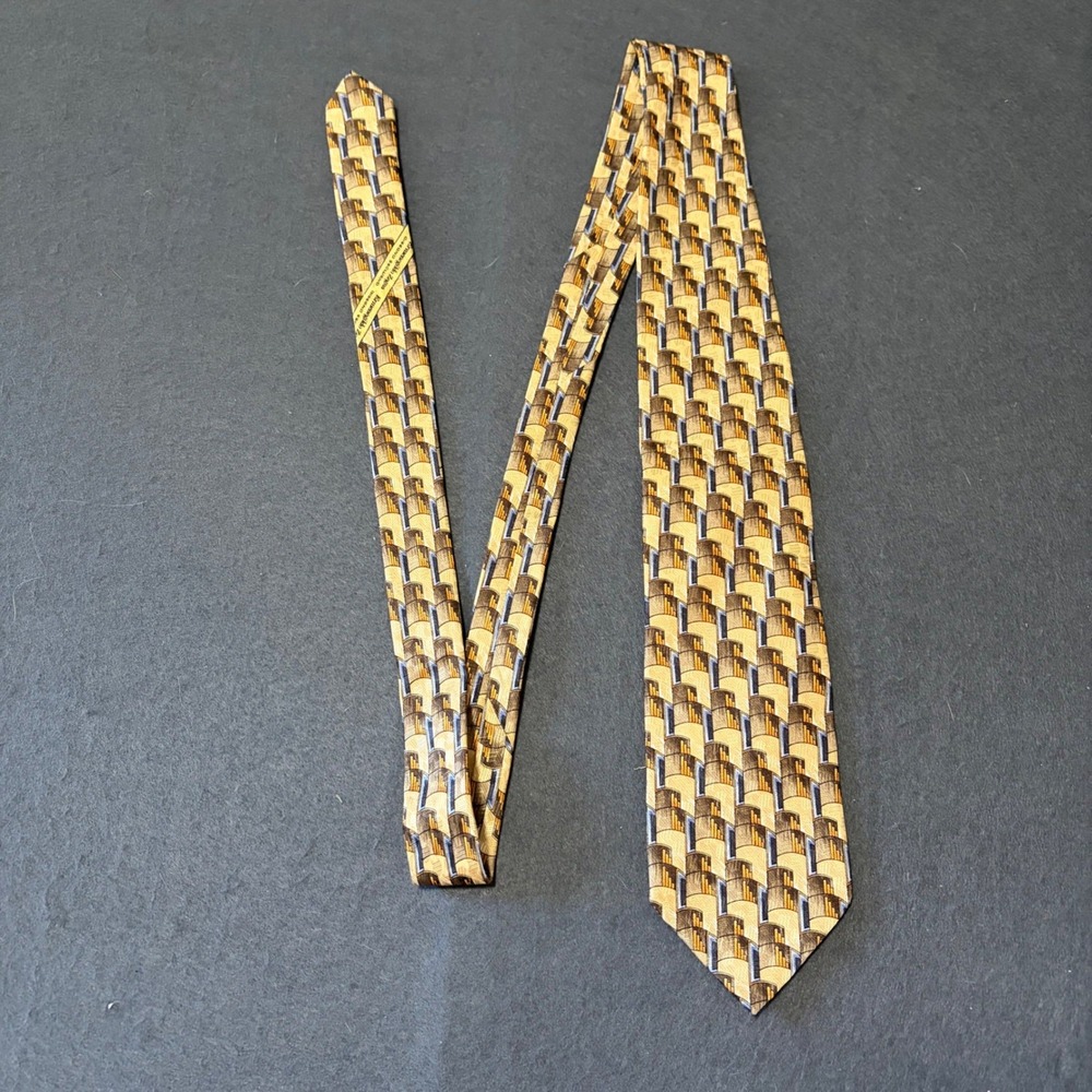Ermenegildo Zegna Silk Tie Mens OS Gold Geometric Art Deco Designer Vintage